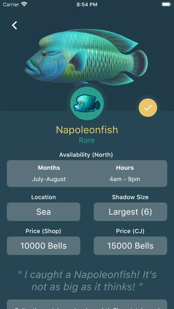 Ảnh chụp màn hình của Critterpedia Tracker
