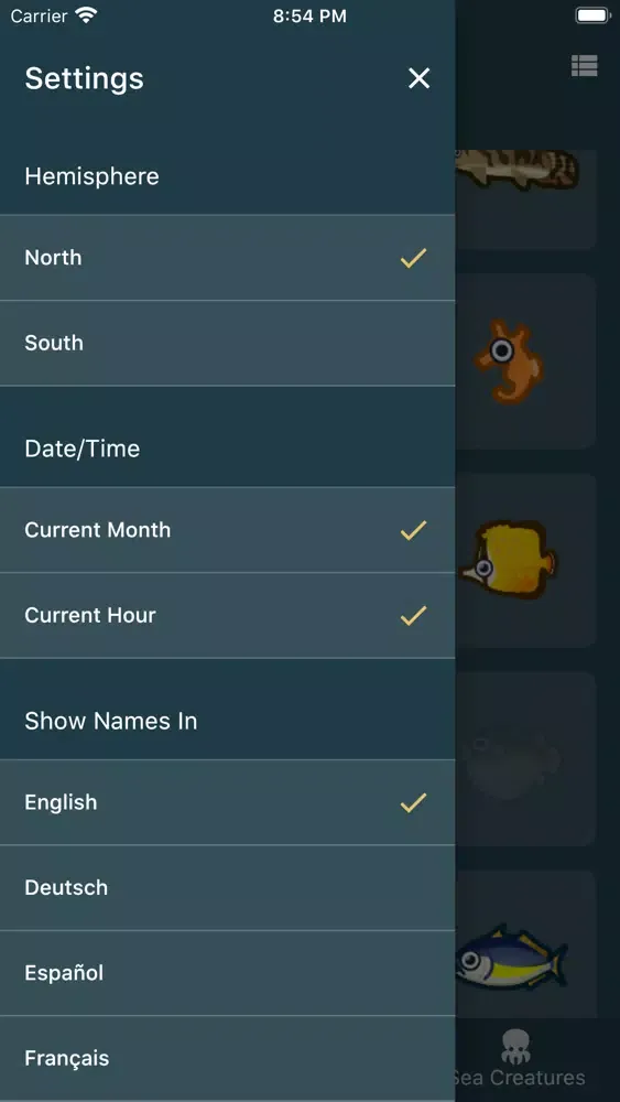 Ảnh chụp màn hình của Critterpedia Tracker