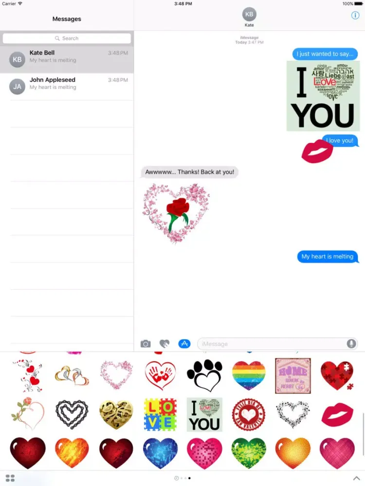 Valentines Day, Love, Hearts Stickers for iMessage iPad  Screenshots