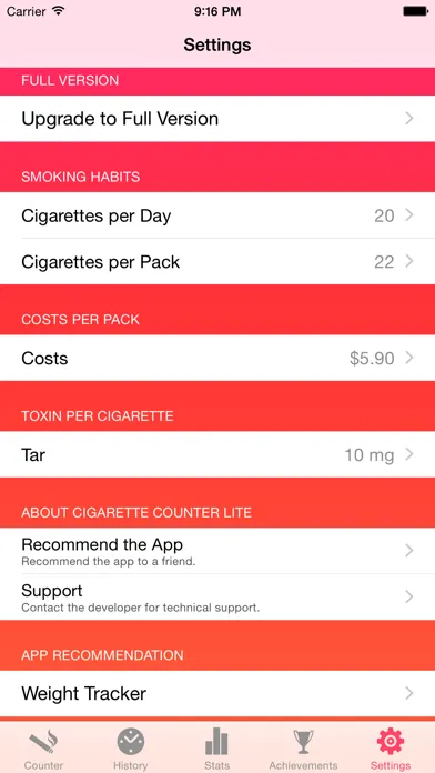 Tangkapan skrin Cigarette Counter Lite - How much do you smoke?
