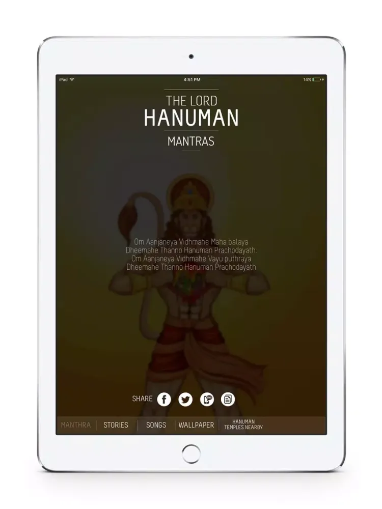 Ảnh chụp màn hình của Lord Hanuman : Mantras, Stories, Songs, Wallpapers, Hanuman Temples iPad 