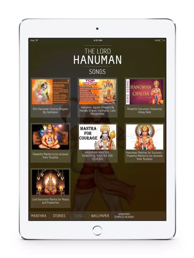 Ảnh chụp màn hình của Lord Hanuman : Mantras, Stories, Songs, Wallpapers, Hanuman Temples iPad 