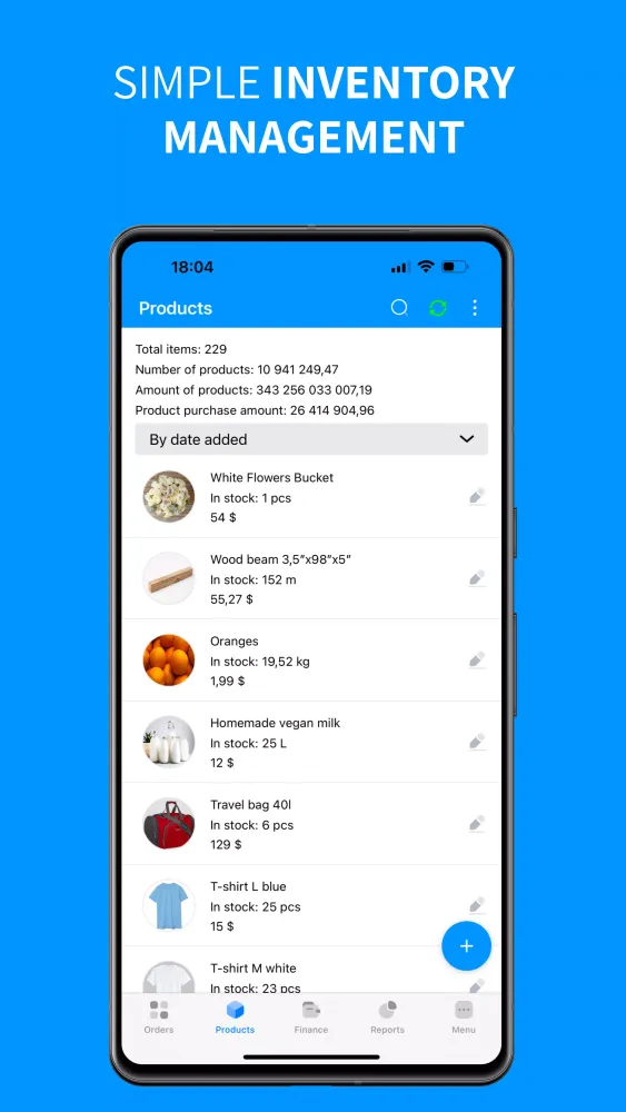 Captures d'écran de Inventory app, sales, invoices