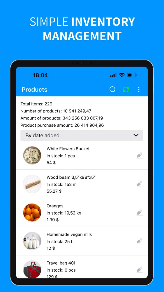 Captures d'écran de Inventory app, sales, invoices