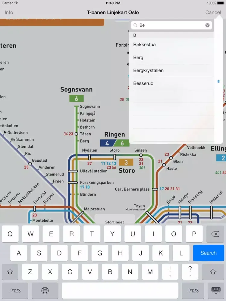 Capturas de pantalla de T-banen Linjekart Oslo iPad 