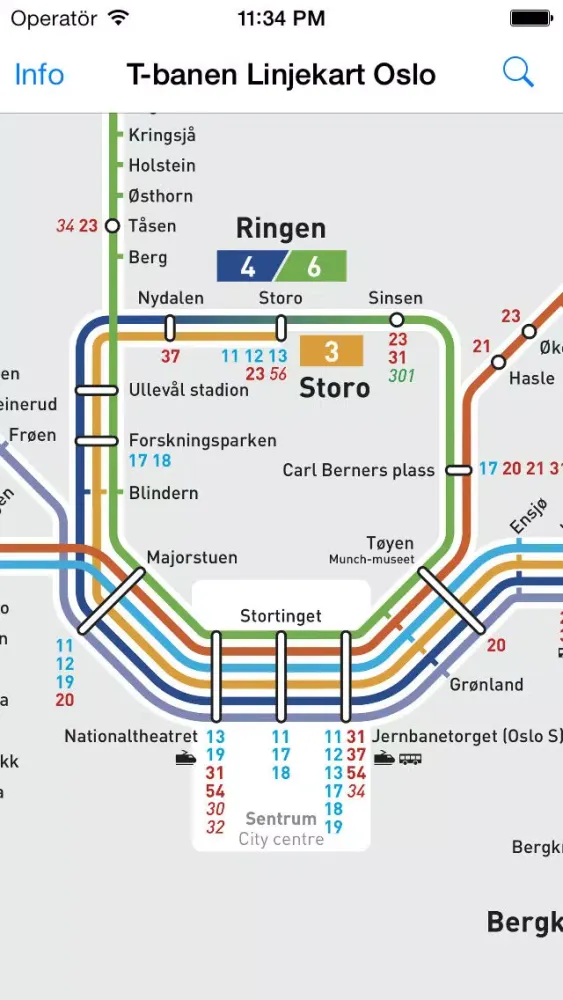 Capturas de pantalla de T-banen Linjekart Oslo
