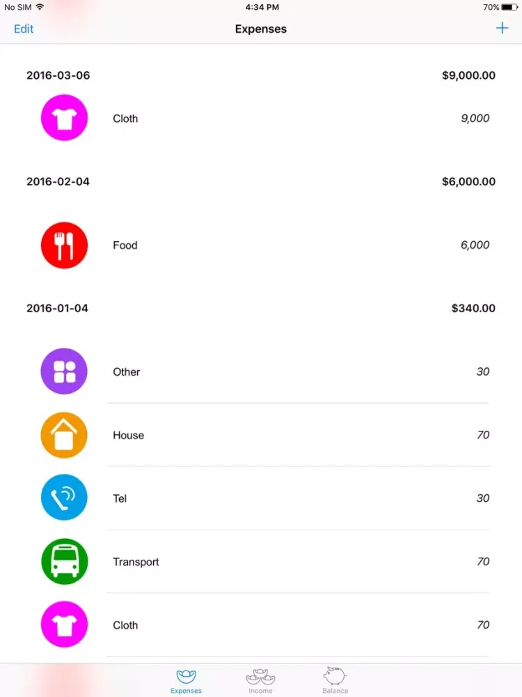 Ảnh chụp màn hình của Super Account Book iPad 