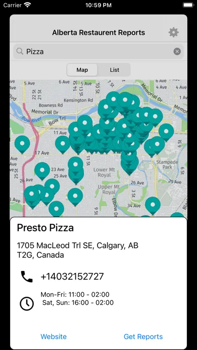 Zrzuty ekranu Alberta Restaurant Reports