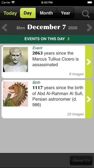 Tangkapan skrin Historica Calendar