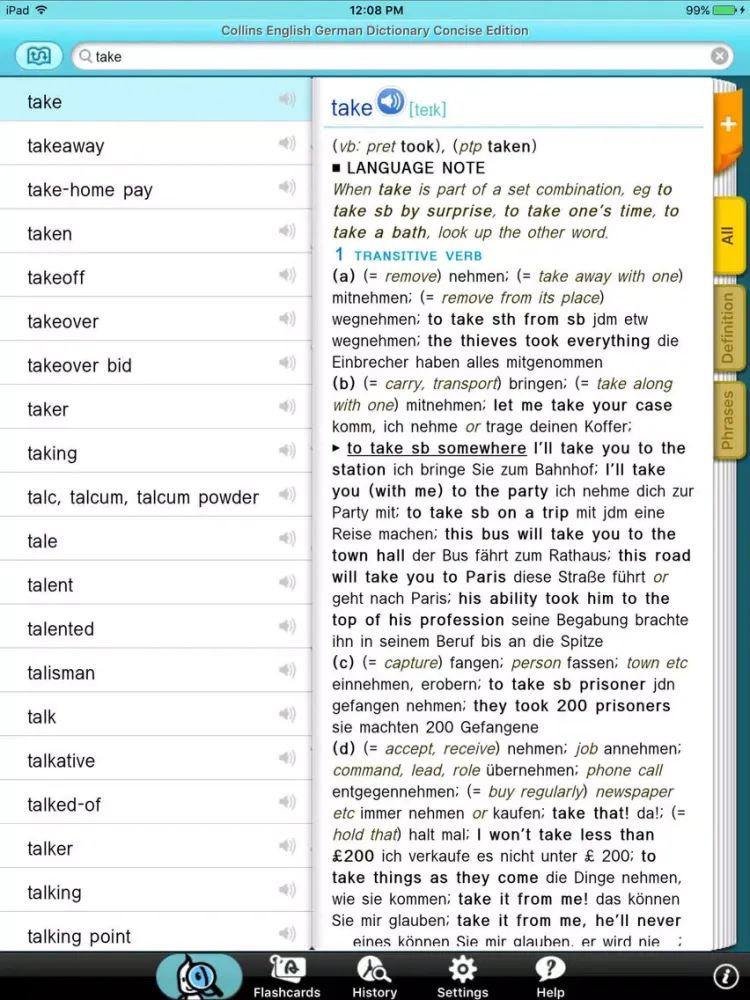 Collins Deluxe German English iPad  स्क्रीनशॉट