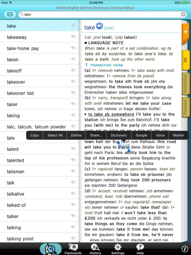 Collins Deluxe German English iPad  स्क्रीनशॉट