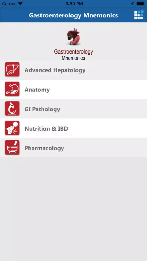Captures d'écran de Gastroenterology Mnemonics