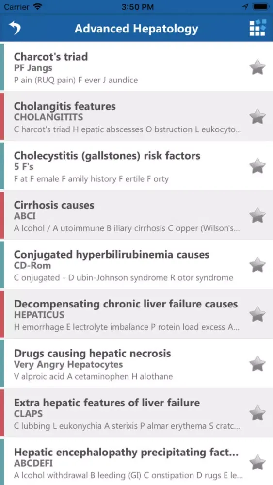 Captures d'écran de Gastroenterology Mnemonics