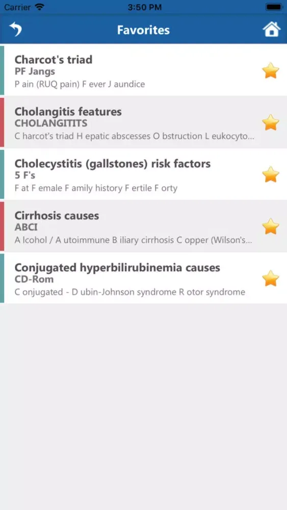 Captures d'écran de Gastroenterology Mnemonics