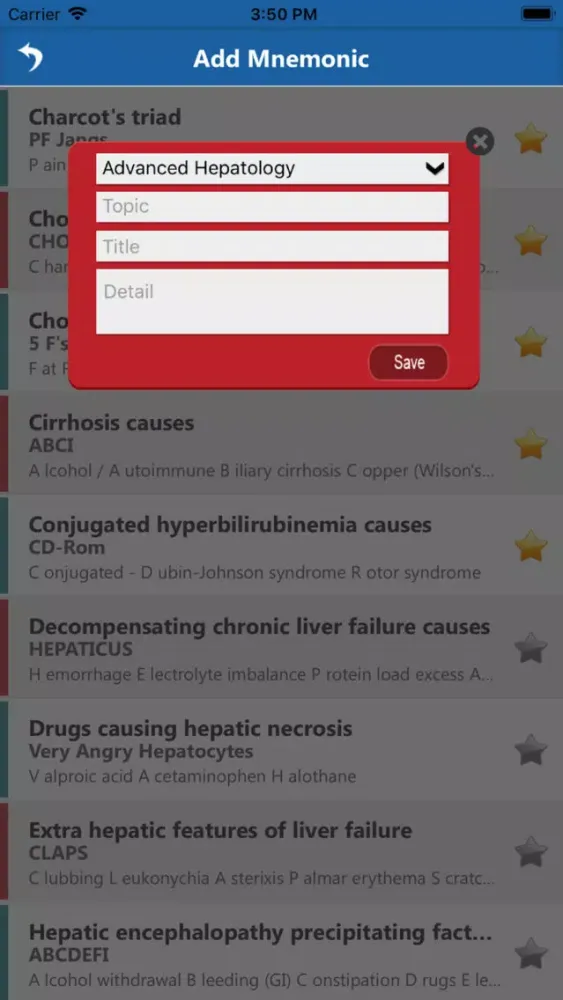 Captures d'écran de Gastroenterology Mnemonics