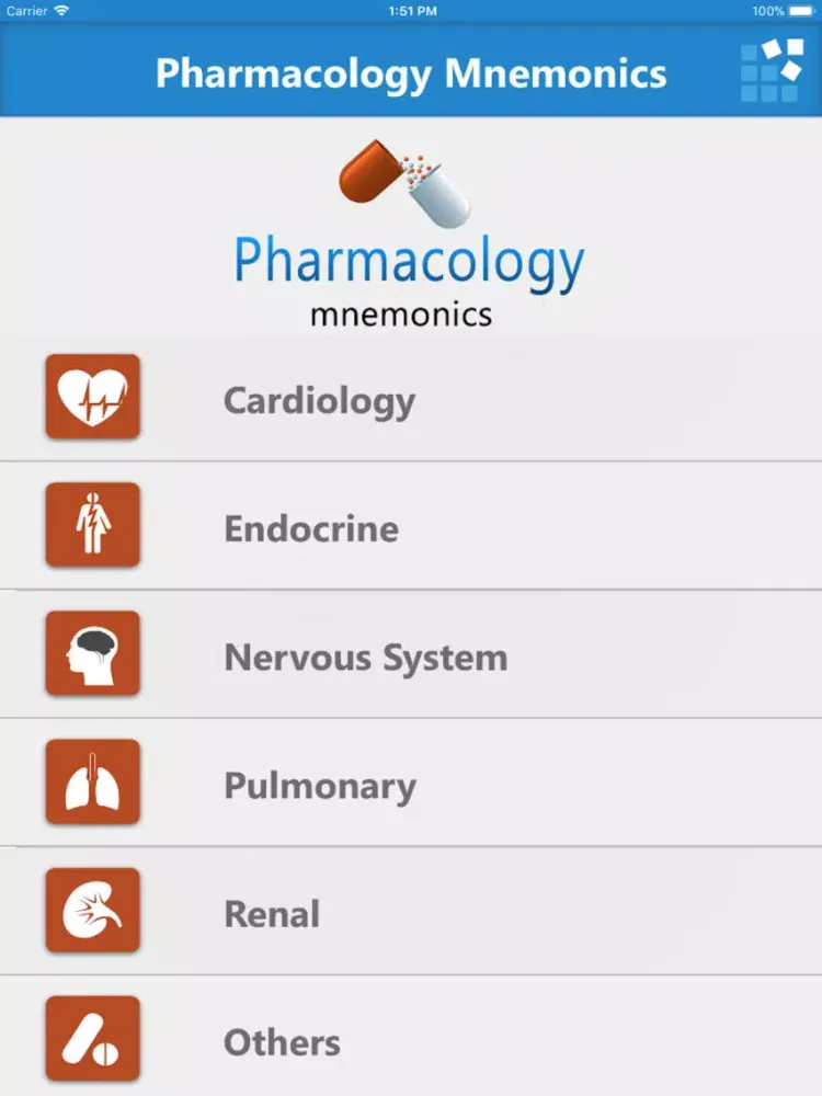 Tangkapan skrin Pharmacology Mnemonics iPad 