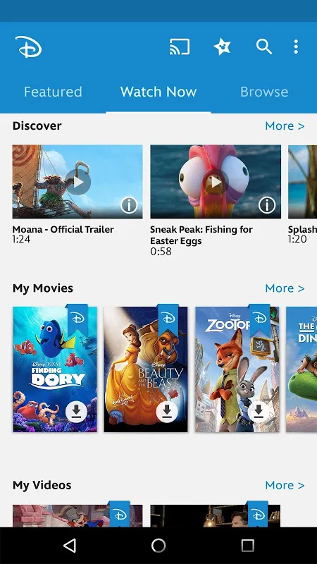 Capturas de tela do Disney Movies