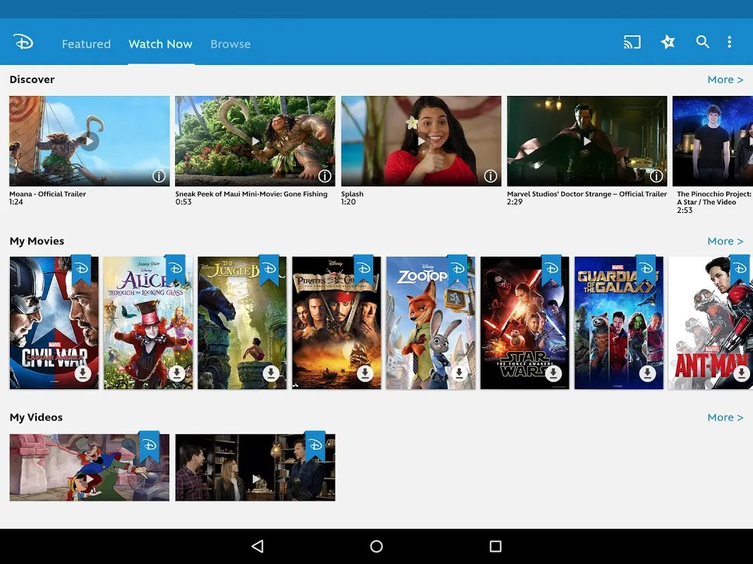 Capturas de tela do Disney Movies