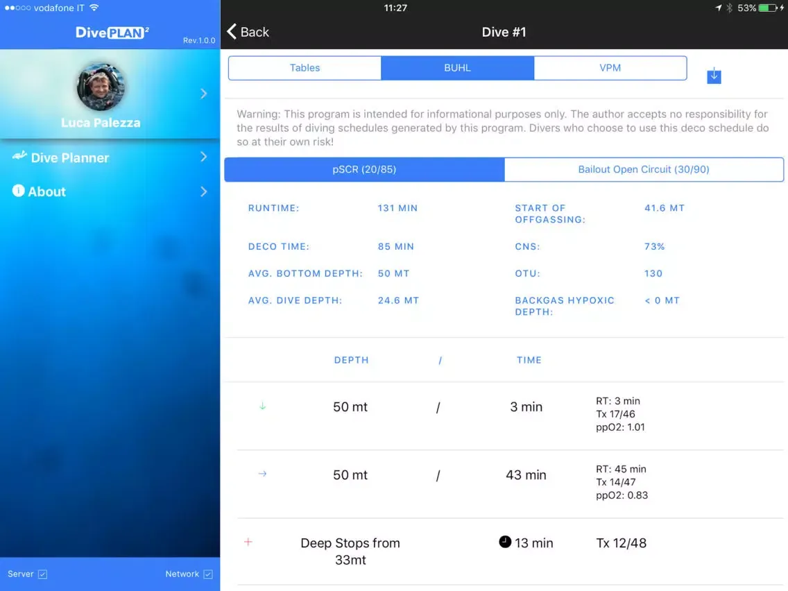Screenshot di DivePlan2 iPad 