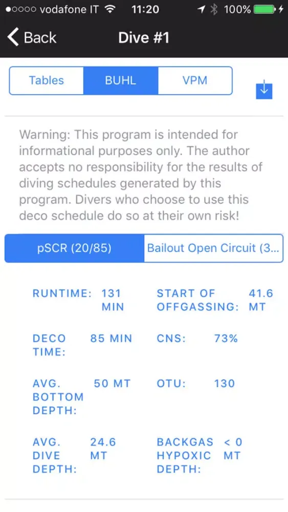 Screenshot di DivePlan2