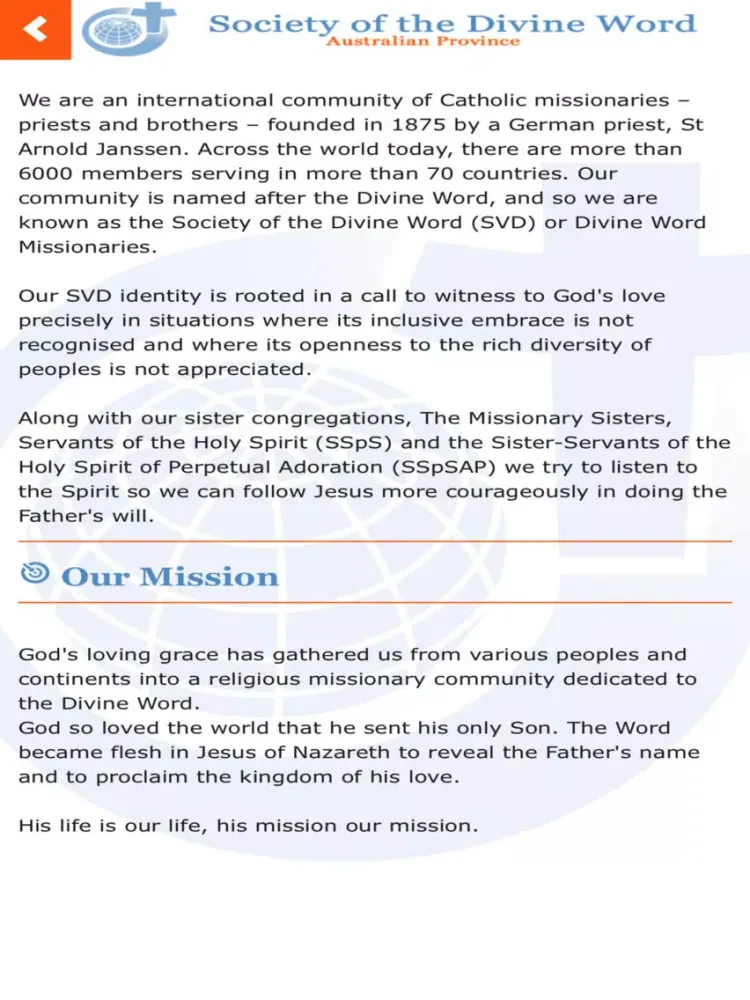 Tangkapan skrin Divine Word Missionaries AUS iPad 