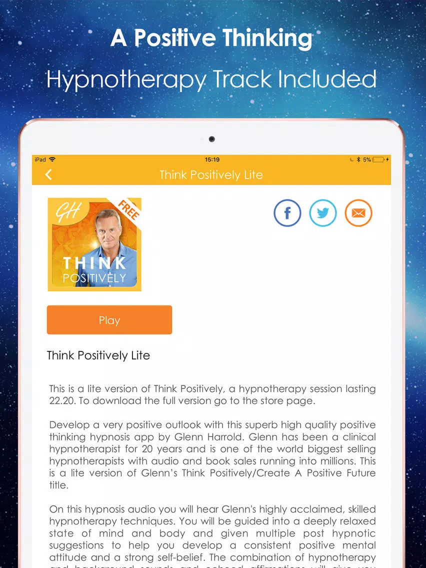 Tangkapan layar Think Positively Hypnotherapy iPad 