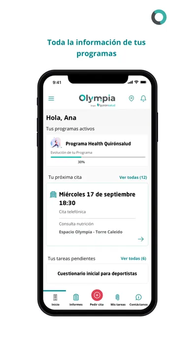 Capturas de tela do Olympia Quirónsalud