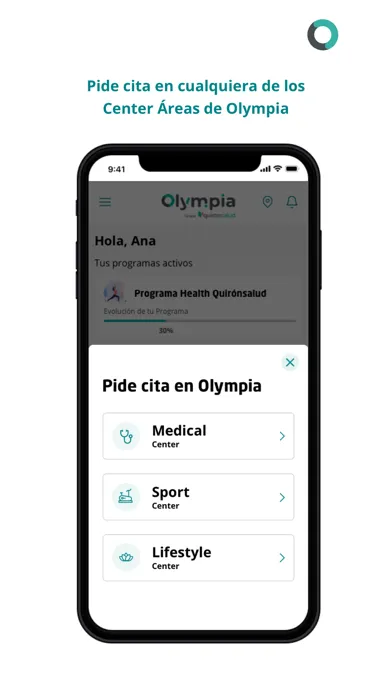 Capturas de tela do Olympia Quirónsalud