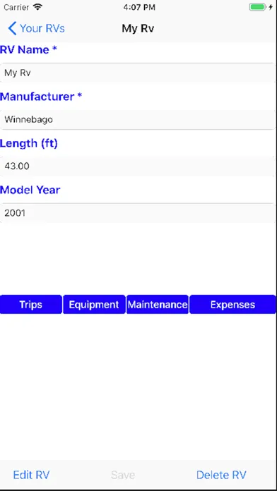 Screenshot di RV Tracker