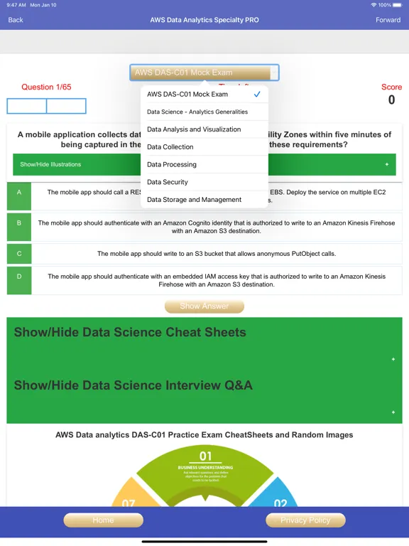 Screenshot di AWS Data Analytics Exam Prep iPad