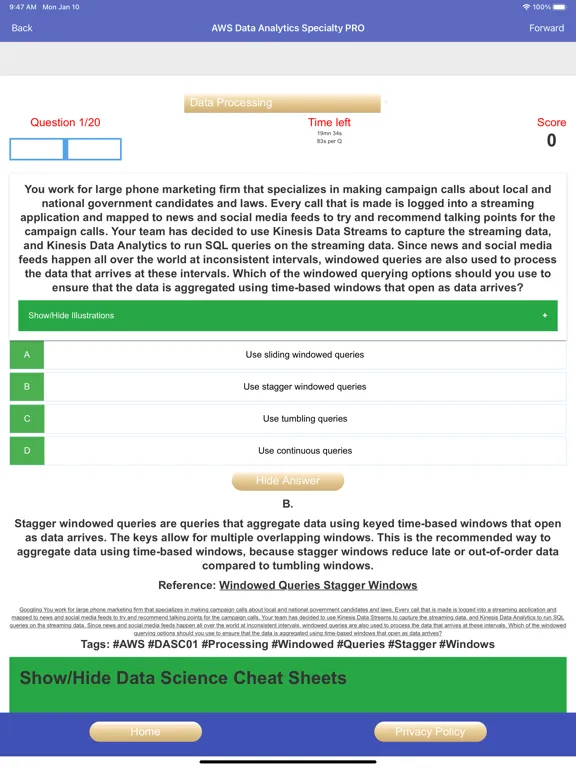 Screenshot di AWS Data Analytics Exam Prep iPad