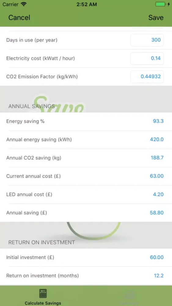 Led Energy Savings Calc. Pro Screenshots