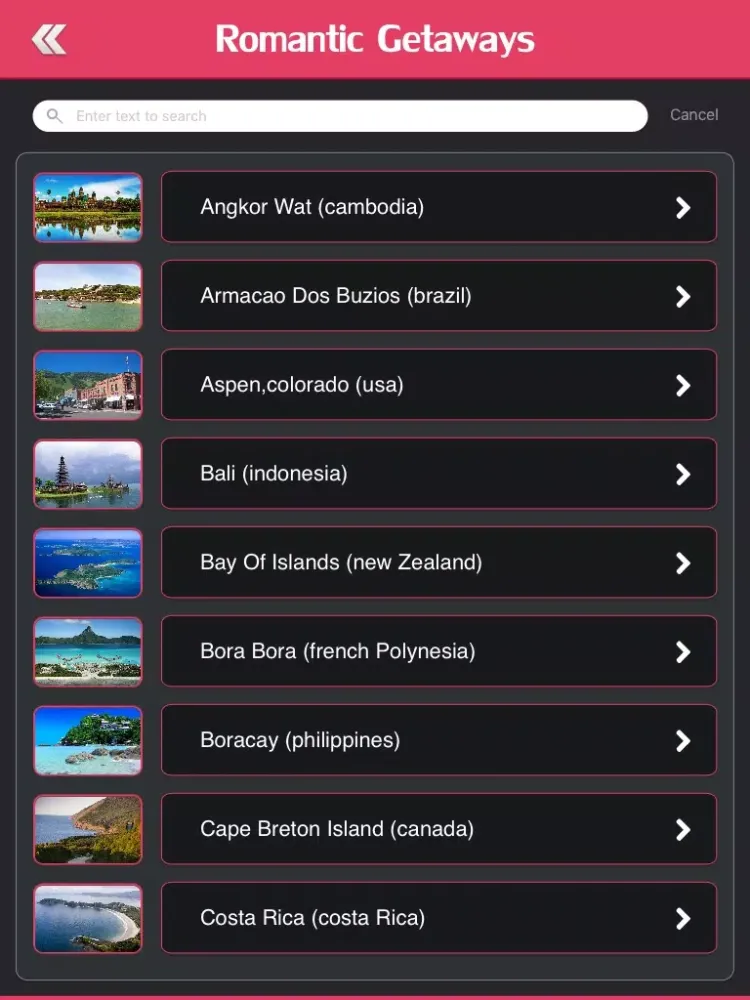 Most Romantic Getaways of The World iPad  स्क्रीनशॉट