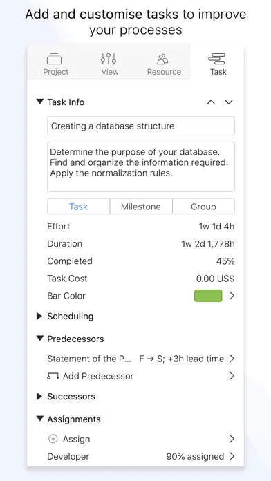 Tangkapan skrin Project Office X: Gantt chart