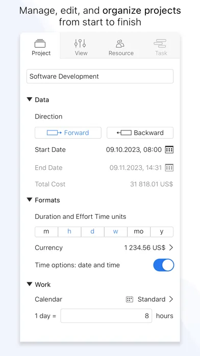Tangkapan skrin Project Office X: Gantt chart