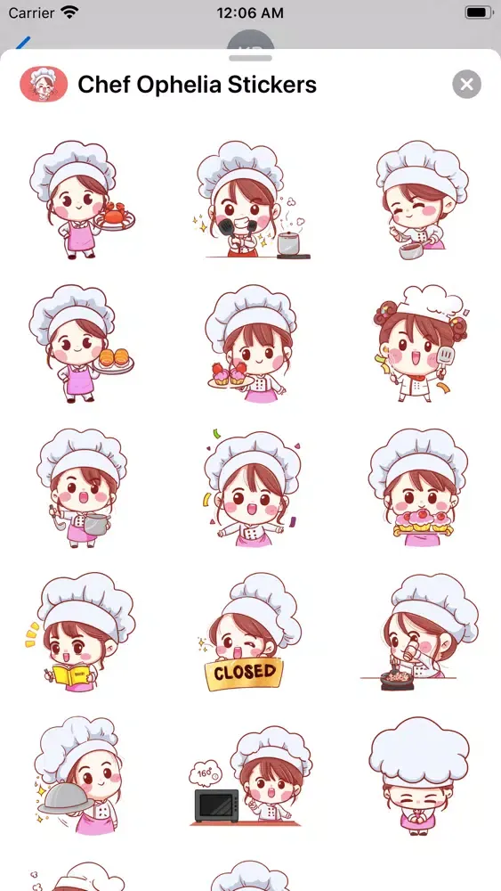 Tangkapan layar Chef Ophelia Stickers