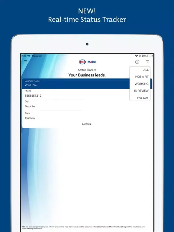 Capturas de pantalla de FleetLeads Esso Mobil iPad 