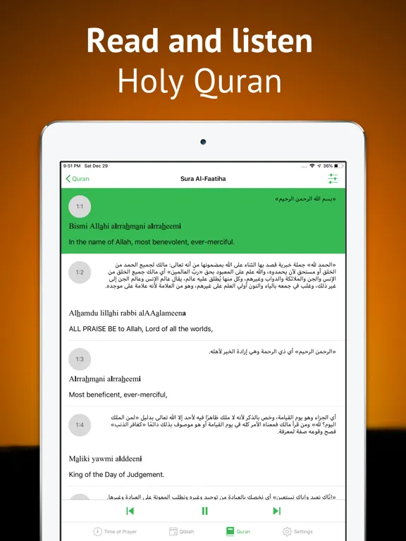 Tangkapan layar Quran in English and Arabic iPad 
