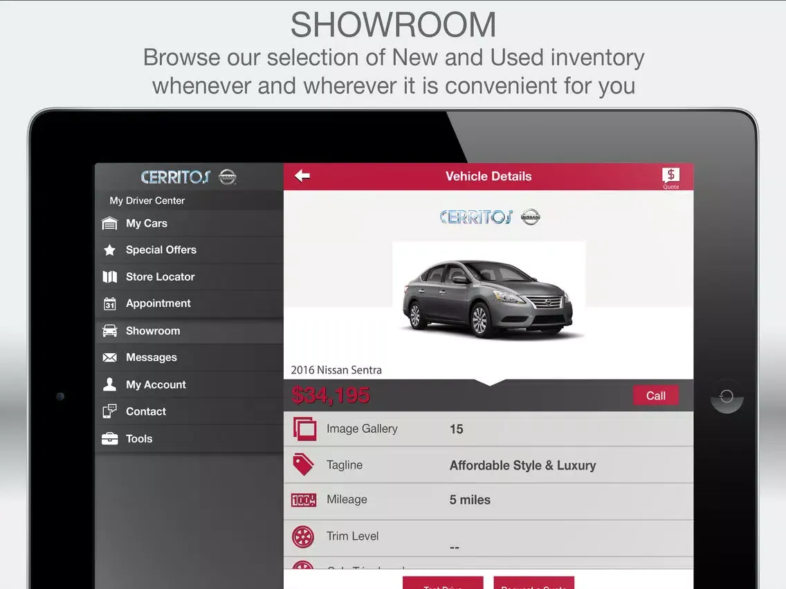 Ảnh chụp màn hình của Cerritos Nissan iPad 