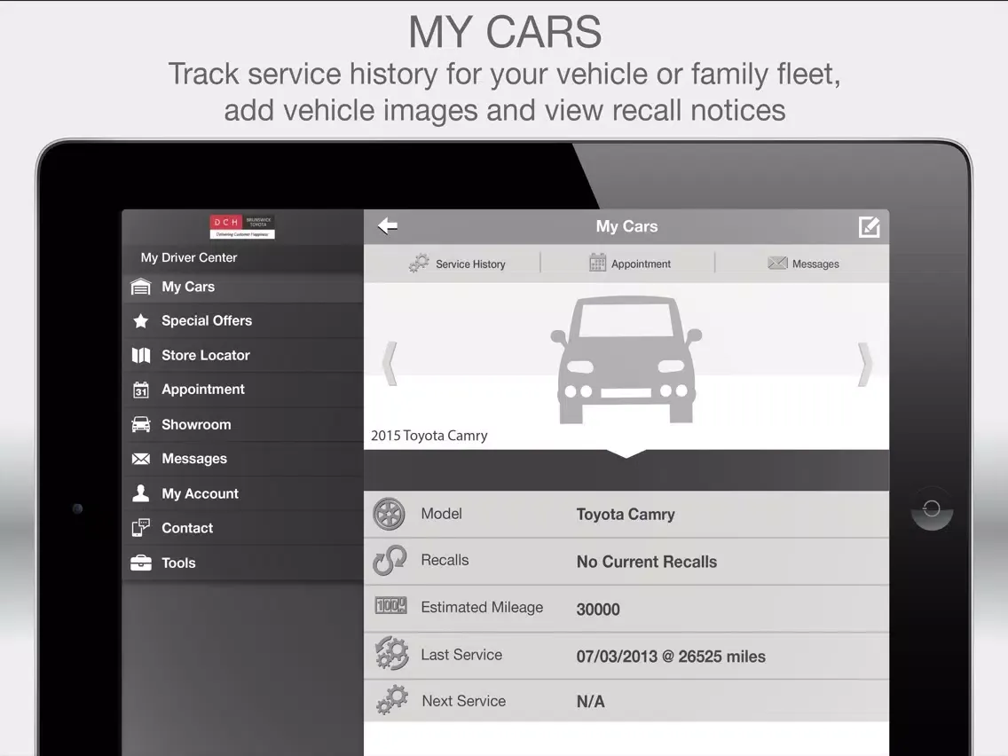 Tangkapan skrin DCH Brunswick Toyota iPad 