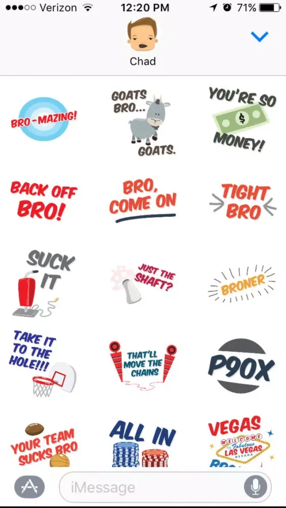 Captures d'écran de Bromoji Ultra-Bro: Sports, Jokes, Funny Lines.