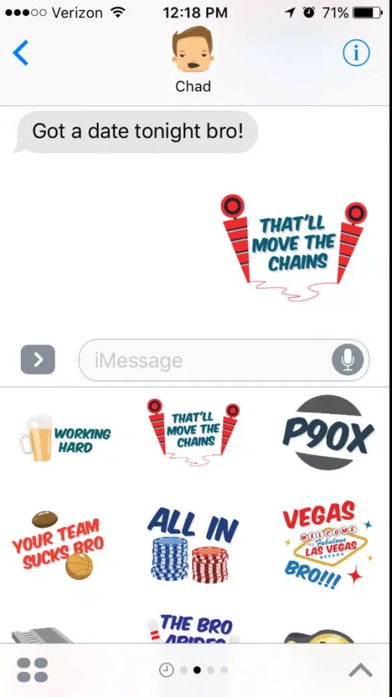 Captures d'écran de Bromoji Ultra-Bro: Sports, Jokes, Funny Lines.