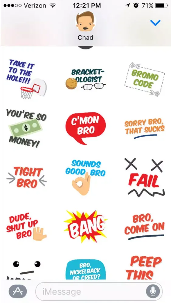 Captures d'écran de Bromoji Ultra-Bro: Sports, Jokes, Funny Lines.