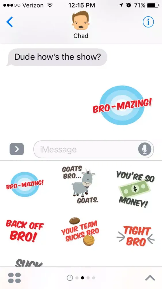 Captures d'écran de Bromoji Ultra-Bro: Sports, Jokes, Funny Lines.
