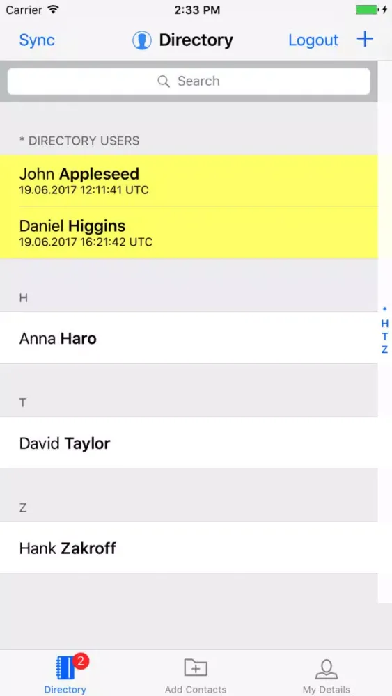 Zrzuty ekranu Directory - your address book
