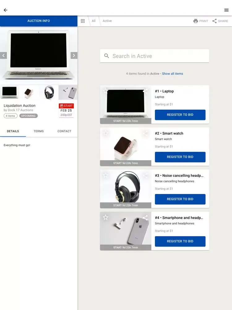 Capturas de tela do Dock 17 Dollar Auctions iPad 
