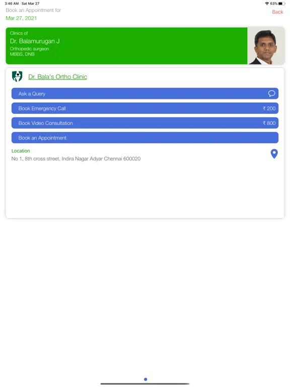 ภาพหน้าจอของ Dr Balas Ortho clinic iPad 