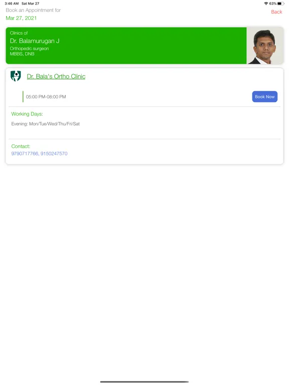 ภาพหน้าจอของ Dr Balas Ortho clinic iPad 