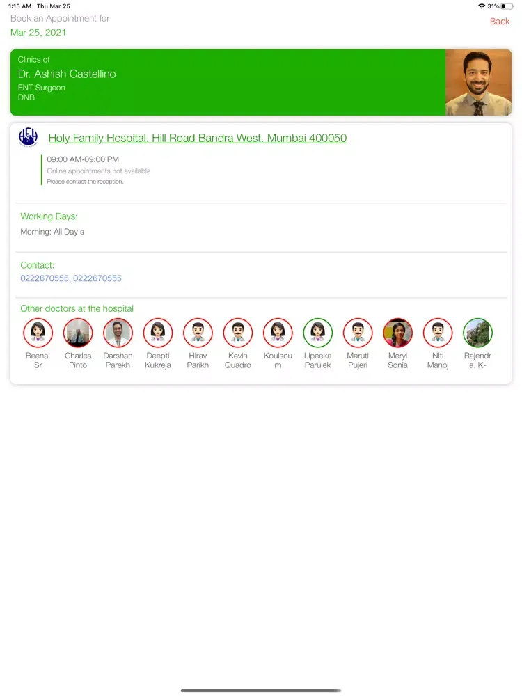Tangkapan skrin Holy Family Hospital iPad 