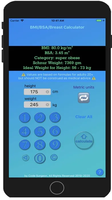 Tangkapan skrin BMI BSA Breast Reduction Calc